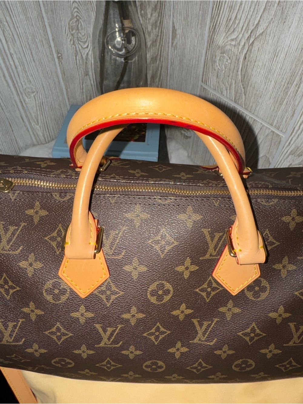 Designer Inspired Classic Monogram Travel Satchel in Brown with leather handles - Picture 2 of 6